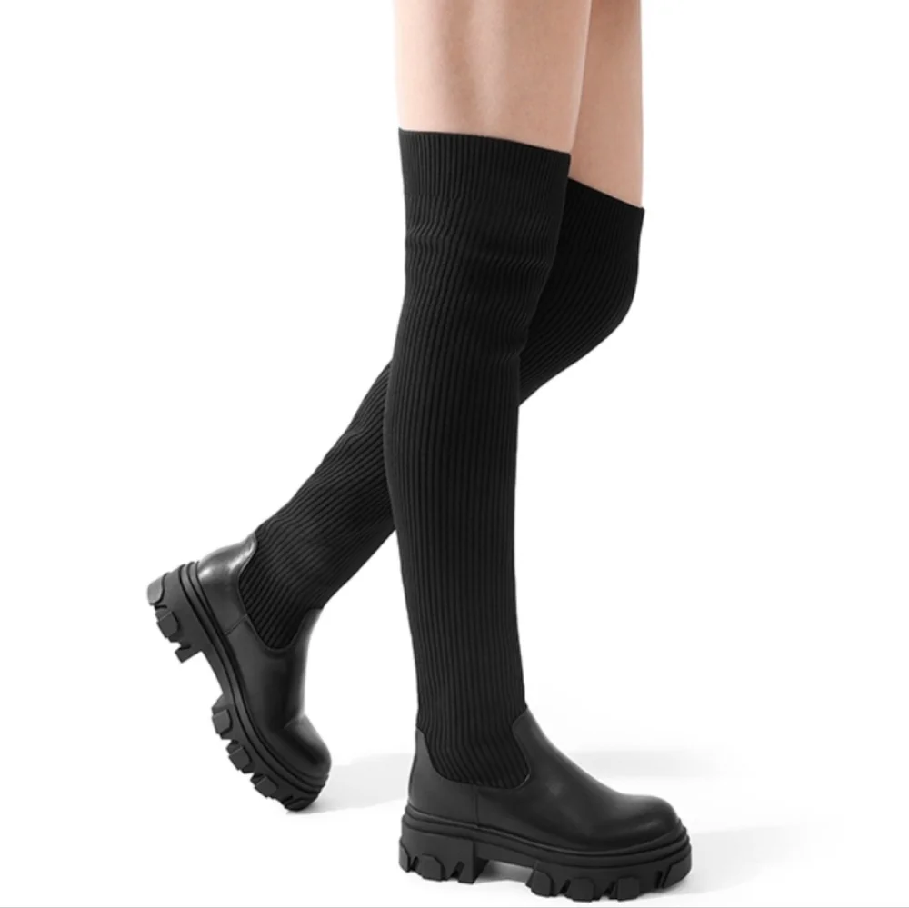 DREAM PAIRS Knitted Lug Sole Over-The-Knee Boots - Picture 3 of 12